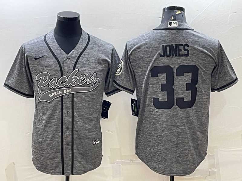 Men%27s Green Bay Packers #33 Aaron Jones Grey Gridiron With Patch Cool Base Stitched Baseball Jersey->indianapolis colts->NFL Jersey